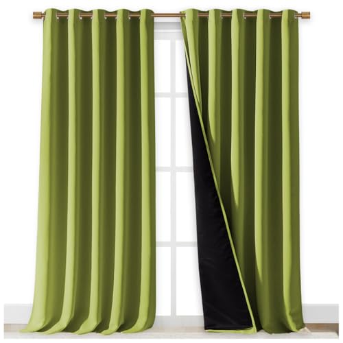 Image of NICETOWN Full Shading Curtains for Windows, Fresh Green, Pack of 2, 70 inches W x 95 inches L, Super Heavy-Duty Black Lined Blackout Curtains for Bedroom, Privacy Assured Window Treatment