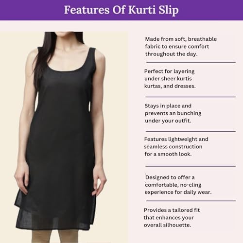 Image of Women's Sleeveless Cotton Inner Slip Dress Round Neck Soft Comfortable Fit Full Length Camisole Innerwear Summer top Undergarment for Girls