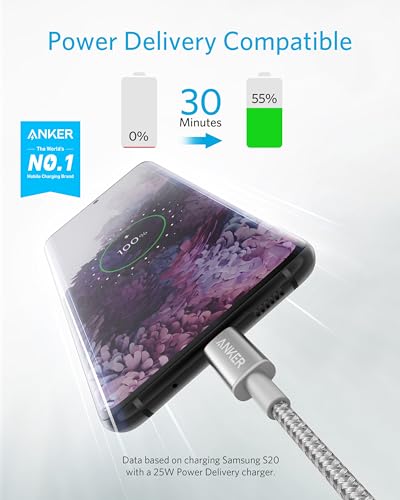 Anker USB C to USB C Cable, 60W Fast Charging Cable (2-Pack, 6 ft, Silver) - Image 3