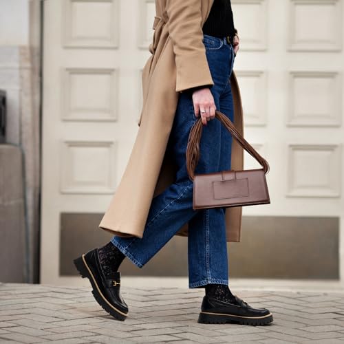Image of ZURIN Loafers for Women Platform Chunky Heel Loafers Lug Sole Penny Loafers Comfortable Womens Business Casual Shoes