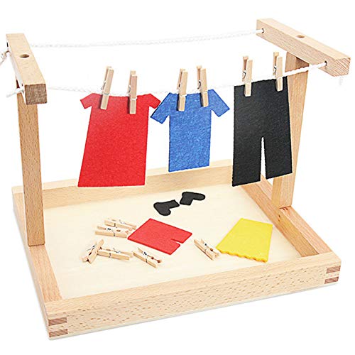 Image of Montessori Wooden DIY Mini Simulation Clothes Drying Frame Clothes Suit Toys for Baby Children Basic Life Practice Training Toys