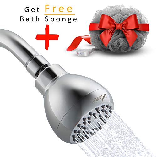 Spa High Pressuer Showerhead Chrome Anti-Leak Shower Head For Powerful Water Rain With Removable Flow Restrictor - Unique 3 Inch - 5 Years Wrranty + Free Relaxing Loofah Sponge #TOP6