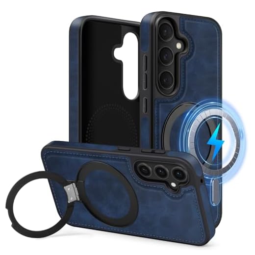 MOBESV Magnetisch Handyhülle mit Ständer für Samsung Galaxy S24 6,2 Zoll, Lederhülle kompatibel mit MagSafe/Kabelloses Ladepad, Dünn Klassische Elegant Hülle, Königsblau