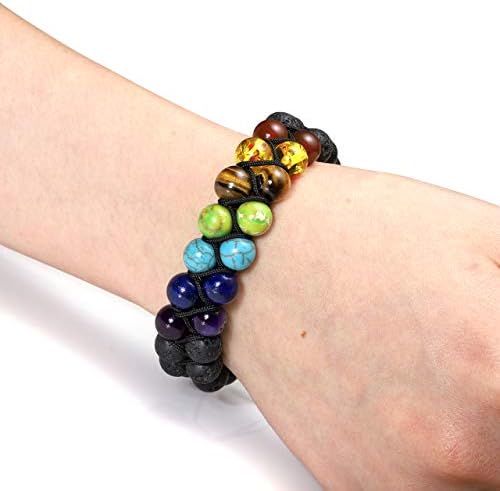 JOVIVI Women Men Natural 7 Chakra Lava Bead Bracelet Crystals Gemstones Beads Aromatherapy Essential Oil Diffuser Bracelet Adjustable,Reiki Healing Anxiety Relief