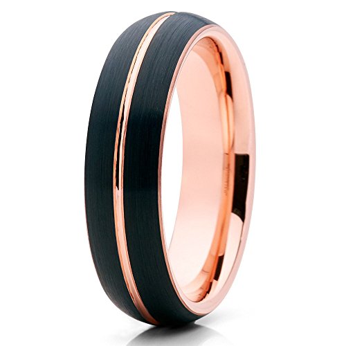 Silly Kings Rose Gold Tungsten Ring,Rose Gold Tungsten Wedding Band,6mm Black Tungsten Ring,Anniversary Ring,Comfort Fit