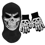 SGHE Skelett Schädel Halloween Sturmhaube Vollgesichtsmaske Mit Totenkopf-Handschuhe für Geschenk Spiel Cosplay Kostüm Radfahren Outdoor Sport Camping Wandern Warm