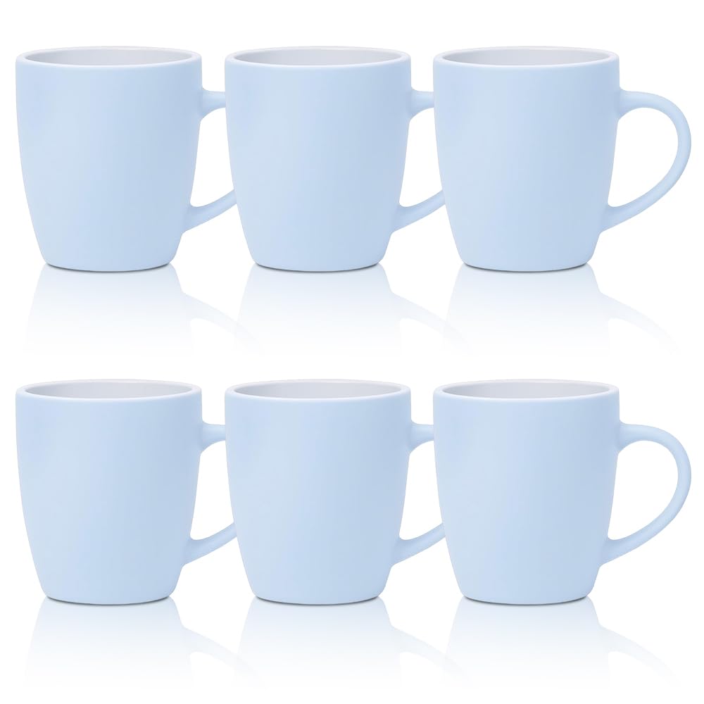 XPJBKC Coffee Mugs Sets of 6, 350ml Blue Tea Cups with Handle, Stoneware Coffee Mug Dishwasher & Microwave Safe, Ceramic Coffee Cup Set for C-offee, Milk, Tea, Latte and Hot Chocolate, Blue