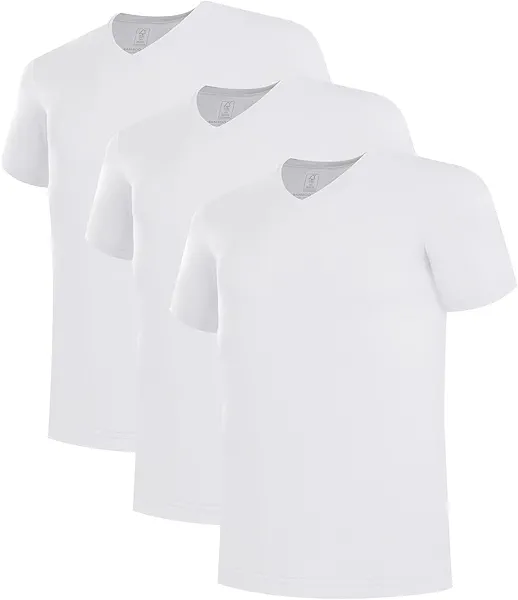 BAMBOO COOL Men’s Undershirts Slim Fit V-Neck, Breathable Moisture-Wicking T-Shirts, Soft Stretch White Tees for Men, 3 Pack