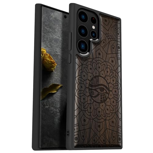 Coque Galaxy S23 Ultra en bois de qualité supérieure et motif Mandala protecteur unique