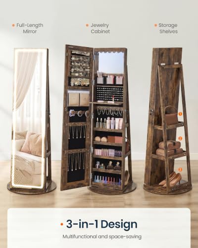 Image of SONGMICS HOME LED Standing Jewelry Armoire, Vanity Mirror with Storage