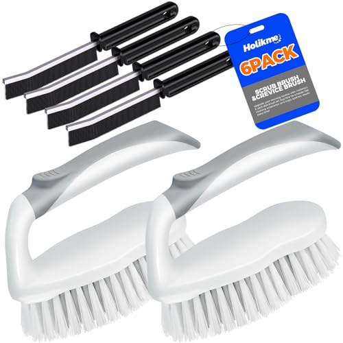 Image of Holikme 6 Pack Cleaning Brush Scrub Brush Kitchen Brush for Floor,Grey | Scrub Brushes for Cleaning, Heavy-Duty Scrub Brush, Stiff Bristles Cleaning Brush for Kitchen Bathtub Floor and Wall