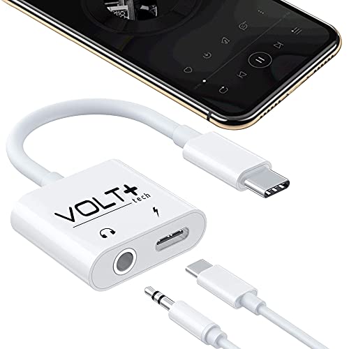 Volt Plus Tech USB C to 3.5mm Headphone Jack Audio Aux & C-Type Lightning Fast Charging Adapter for Samsung/LG/Google/Apple iPad and Many More Devices with C-Port