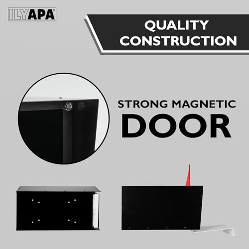 image for Ilyapa Modern Mailbox for Post Mount - Black with White Door Heavy Dut