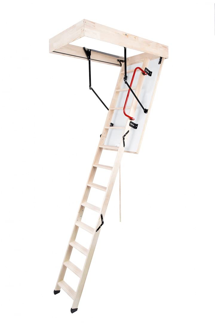 Bodentreppe 110x60 cm Termo PS – Gedämmte Speichertreppe Holz U-Wert 1,22 W/m²K, Dachbodentreppe mit Handlauf & Füßen, Klapptreppe 3-teilig bis 280cm Raumhöhe, 160kg Belastbar