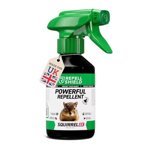 RepellShield Squirrel Repellent Spray - Natural Squirrel Deterrent for Gardens Lofts & Bird Feeders Humane Essential Oil Spray to Protect Outdoor Spaces Lofts & Bird Feeders Safe Non-Toxic 250ml
