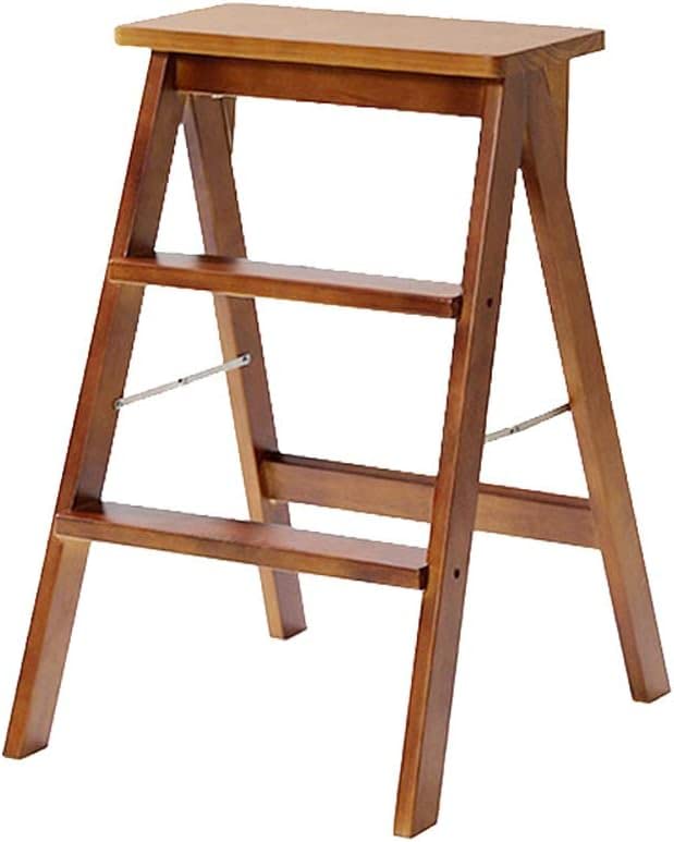 Escabeaux pliables à 3 marches OKUOKA échelle en bois marron pour maison
