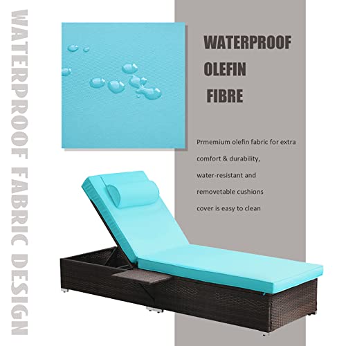 Soarflash Wicker Chaise Lounge Set, Outdoor Patio Lounge Recliner Chair With Adjustable Backrest,Side Shelf For Garden Yard Poolside,Blue #TOP4