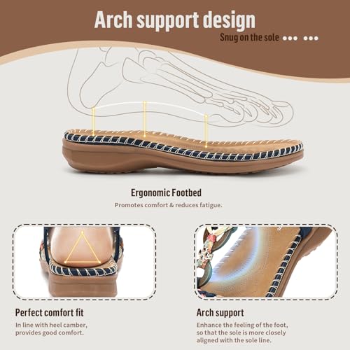 Image of Littleplum Women Sandals Arch Support Handmade Bohemian Braided Flat Sandals Comfort Walking Beach Ankle Elastic Summer Shoes
