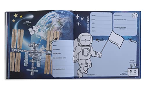 „Mein Weltraum Freundebuch“ Ausfüllbuch für Jungen und Mädchen – Freundschaftsbuch für Kindergarten oder Grundschule - Geschenk zur Einschulung - Schulfreundebuch zum Ausfüllen im Weltall Design