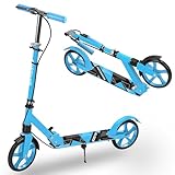 「KAYUSO」キックボード キックスクーター 子供/大人用 8インチホイール 折りたたみ式 立ち乗り式二輪車 折4段階調整可能 スタンド付き 耐荷重150kg フット/ハンドルブレーキ付き 持ち運び便利 軽量で頑丈 アウトドアに適用 誕生日 プレゼント (ブルー)