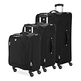 SwissGear Cross Country Softside Lightweight Expandable Spinner Luggage, Black, 3-Piece Set (20/24/28)