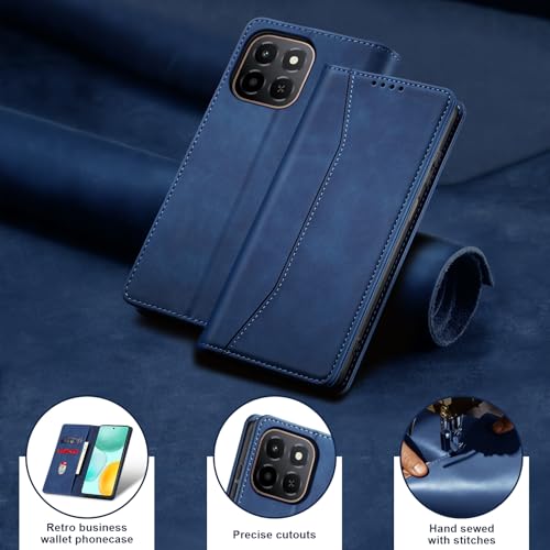 Image of Jasonyu Case for Honor X6c Leather Wallet Flip Cover with Card Holder,Kickstand, Magnetic Closure,TPU Shockproof Phone Case (Blue)