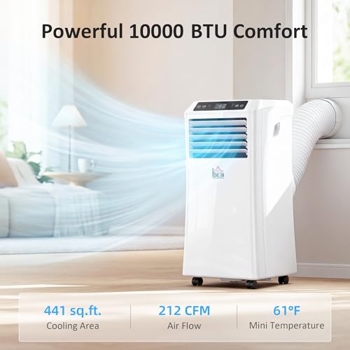 HOMCOM 10000 BTU Portable Air Conditioner for Rooms Up to 441 Sq. Ft., 4-in-1 AC Unit with Cooling Fan, Dehumidifier, Sleep Mode, Remote Control, 24H Timer, Window Installation Kit, White - Image 4