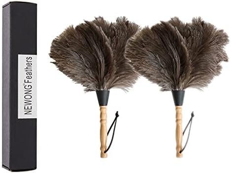 Ostrich Feather Dusters Natural Feathers Duster with Wooden Handle Natural Ostrich Feathers for Home Cleaning and Office Finishing Duster(2pcs，Length14”