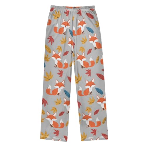 Fox Maple Leaf Pattern Cute Pajama Pants, Soft Sleepwear Lounge Pants Pajama Pj Bottoms for 6-14 Years2