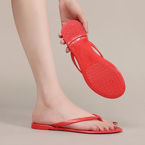 Image of Womens Flip Flops Thong Sandals Jelly Shoes Flat for Ladies Slides Black Slippers Size 9 Slip On Summer Beach Dressy