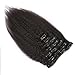 Kinky Straight Clip In Hair Extensions For Black Women 7pcs/set Coarse Yaki Clip In Human Hair Extension Double Weft Natural Hair Kinky Straight Clip Ins (16Inch-70gram,Natural Color)