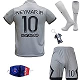 Paris Neymar #10 2022/2023 Gray Auswärts Trikot Shorts und Socken Kinder und Jugend Größe (Grau, 28 (11-12 Jahre))