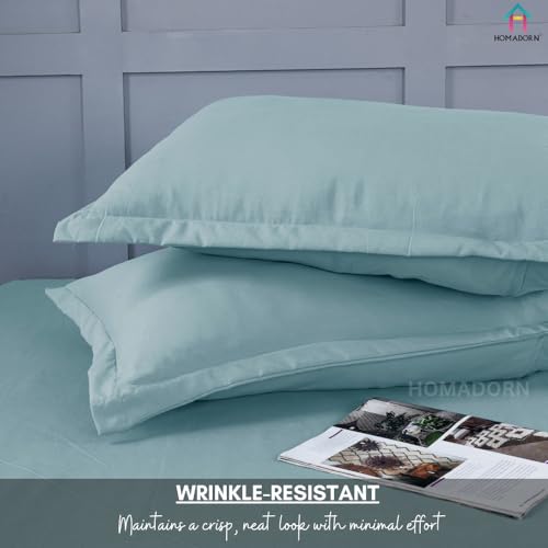 Image of HOMADORN Premium Polycotton Flat Bedsheet for Double Bed with 2 Pillow Covers - Soft, Durable & Wrinkle-Resistant (ICY Teal)