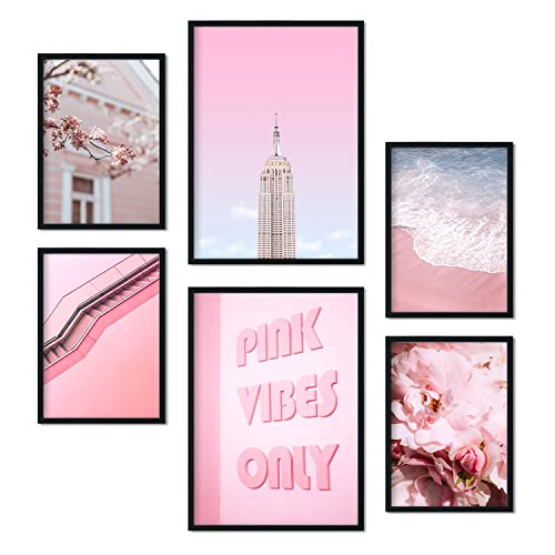Nacnic, 6 sets of photographic Prints Life in Pink, posters modern decoration with images, mural art to hang on wall