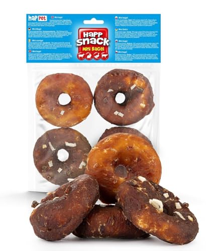 HAPPET Mini Hunde-Bagel 4 Stück mit Ente, Kaninchen, Lamm und Rindfleisch - Natürlicher Zahnarztsnack, fettarmer Beißholz, gesunde Zähne, ideal für Hunde jeder Rasse