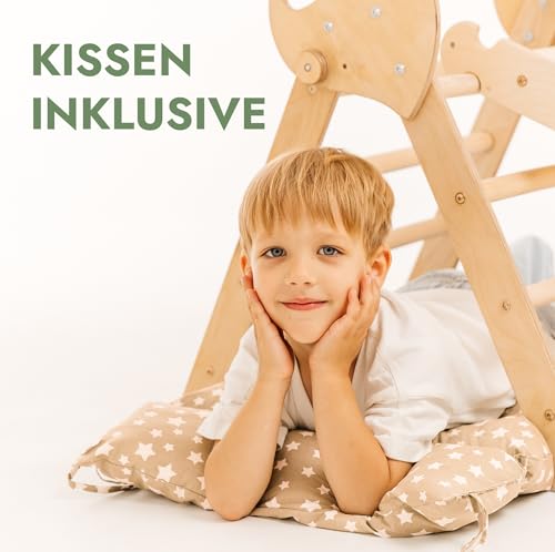 Goodevas 5-in-1 Montessori Klettergerüst Set: Indoor Kletterdreieck, Kletterbogen mit Kissen, und Rutsche für Kinder, Indoor Spielplatz 1-3 Jahre