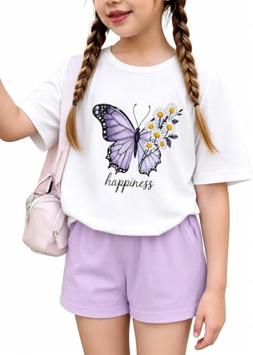 Image of KIDLAGA Girls Two Piece Sets Cherry Pattern Short Sleeve Shirts and Shorts Set With Pockets Girls Summer Outfits Size 7-14