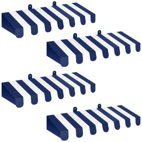 Image of Boao 4 Pcs 3D Cardboard Awning Decor,Navy Blue and White,Striped Style