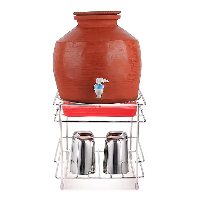 Image of CR18 COLLECTION Stainless Steel Heavy Matka Stand with Tray Holder, Pot Stand With Round Surface Stand Water Dispenser Stand, Water Jar Holder, Matka Rack, Multipurpose Rack for Kitchen /Bathroom