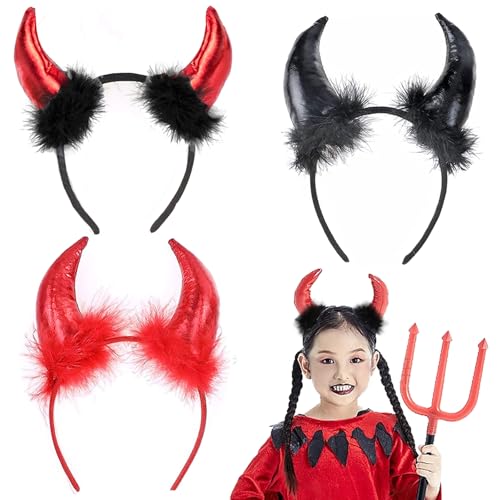 WENAUANG Diablo Orejas Diadema, 3 Piezas Demonio Diadema, Diadema De Cuerno De Diablo, Tiara Cuernos De Diablo, Mujeres Y NiñOs, Disfraces Demonio Para Halloween, Carnaval (3 piezas)