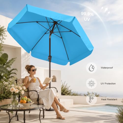 Image of ABCCANOPY 7.5ft Scalloped Patio Umbrella, Outdoor Table Umbrella with Tilt and Crank, Fiberglass Ribs Deck Umbrella for Patio, Pool, Garden, Picnic (Lake)