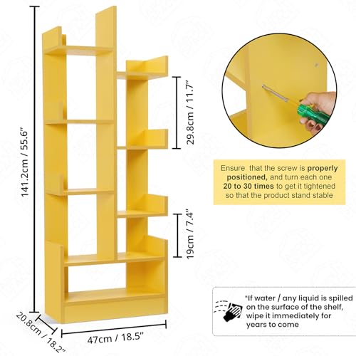 Image of ABOUT SPACE Open Book Shelf Book Storage Display Rack - Wooden Multipurpose Book Storage Display Organizer Rack with Solid Finish Showcase Stand (Yellow - L 47 x W 20.8 x H 141.2 cm)