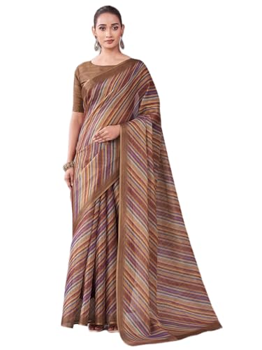 Image of Satrani Women's Shimmer Silk Printed Saree with Unstitched Blouse Piece