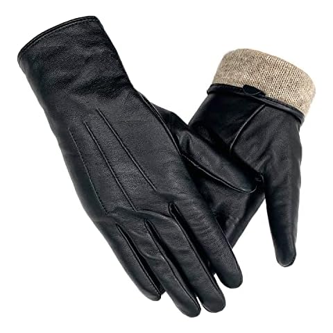 ehsbuy Genuine Sheepskin Leather Gloves Women Soft Fashion Ladies Leather Gloves Touchscreen Warm Wool Lined Winter Gloves Cover