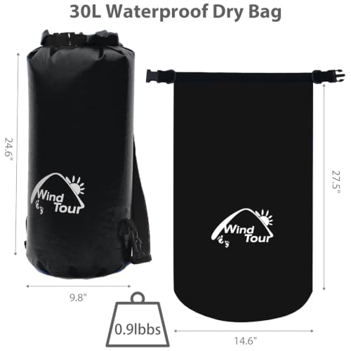 Bolsa seca impermeable Wind Tour negra, capacidad 30 litros, con cierre enrollable y correas de hombro miniatura 2