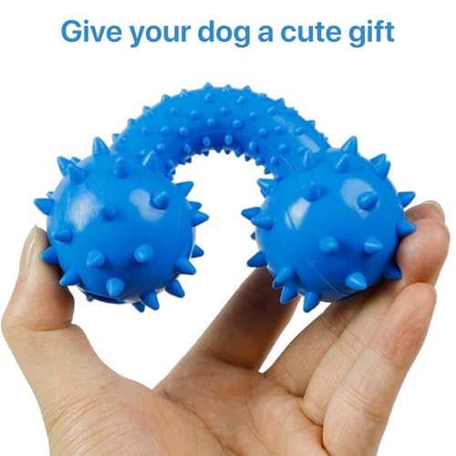 Image of Durable Chew Toy Dumbbell for Dogs and Cats - Durable Soft Natural Rubber Squeaky Spiky Dumbbell |Dental Teething Cleaning Chew Toy(Blue)