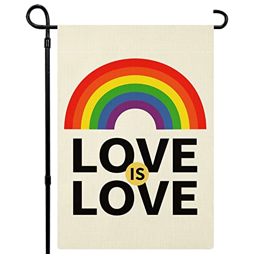 Love is Love Rainbow Pride Garden Flag Double Sided LGBTQ Garden Flag Yard Flag for Outdoor Decoration 12x18 Inch