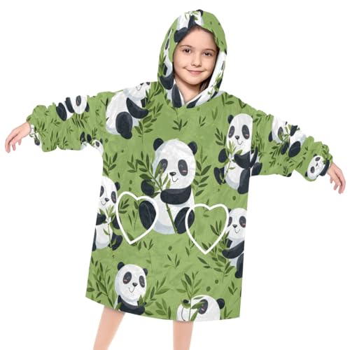 Wearable Blanket Hoodie for Kids, Inquisitive Panda Fleece Sweatshirt Blanket Oversized Blanket Sweatshirt with Pocket Flannel Warm Hooded Blanket 6-10 Year Old Girl Boy Gift, One Size