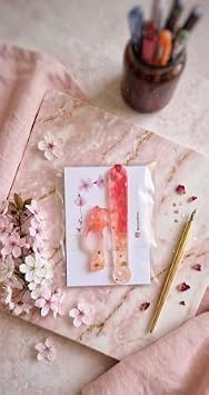 Kiraz Çiçeği Temalı Okuma Seti, Pembe Renk, Dekoratif Kitap Ayracı, Sayfa Tutucu