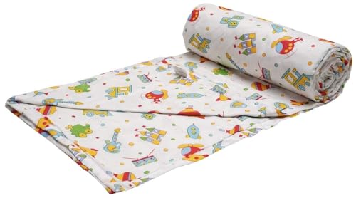 Image of Trance Home Linen Pure Malmal Cotton Multipurpose Baby Dohar | 3-Layered Baby Swaddle | Soft -Lightweight Baby Blanket | Crib Blanket (Age : 0-2 Year - 140cm x 100 cm-Alphabets with Dolls)